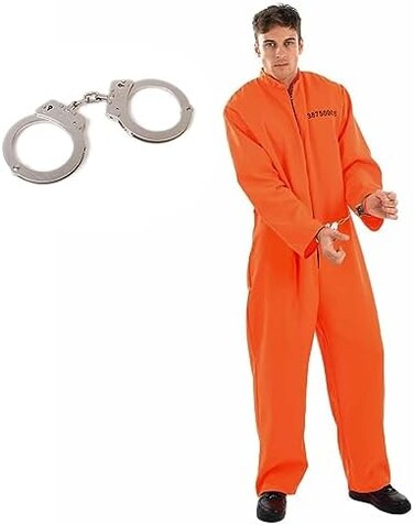 Fun Shack Men's Convict Costume, Prison Costume, Orange, Prisoner Costume, Men, Orange Jumpsuit, Prisoner Costume, Size M