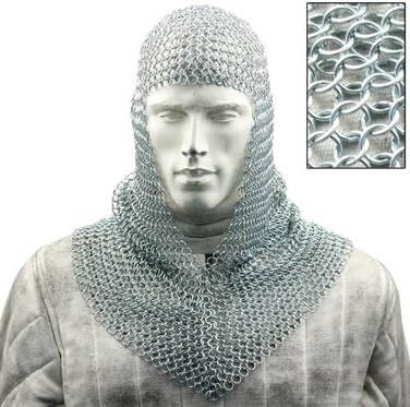 Armory Replicas Medieval Chainmail Coif Armor, 18.75 Inches, Silver, One size