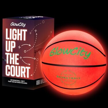 GlowCity Glow in The Dark Basketball for Teen Boy - Glowing Red Basket Ball, Light Up LED Toy for Night Ball Games - Sports Stuff &amp; Gadgets for Kids Age 8 Years Old and Up. Great Gift for Boys &amp; Girls