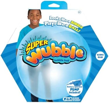 Wubble Super Bubble Ball - Blue (With Pump)   Looks Like a Bubble, Plays Like a Ball!   Inflates to 80cm Tall   Outdoor Garden Toys   Ages 6+