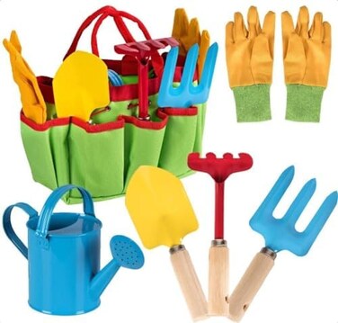 Toyrifik Mini Gardening Tool Set With Gardening Bag For Kids - Includes A Watering Can, Children's Gardening Gloves, Shovel, Spade, Fork, And Garden Carrying Bag - All-In-One Gardening Set