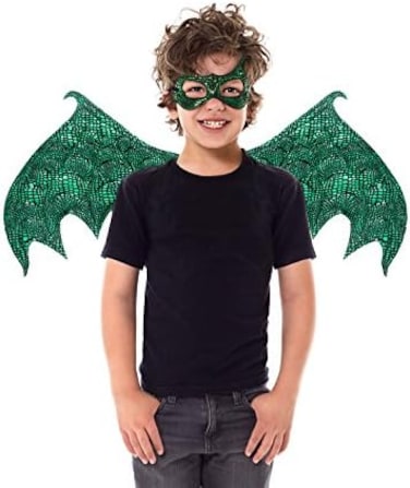 Little Adventures Reversible Dragon Mask and Wing Set Costume Dress Up (Green)