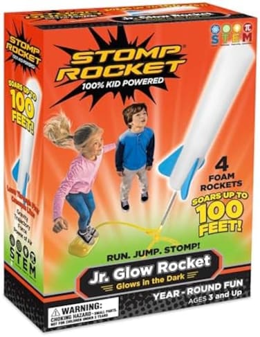 Stomp Rocket The Original Jr. Glow Rocket Launcher, 4 Foam Rockets and Toy Air Rocket Launcher - Glows in The Dark, STEM Gift for Boys and Girls Ages 3 Years and Up - Great for Year Round Play