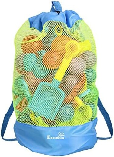 EocuSun Large Mesh Beach Bag Tote Durable Sand Away Drawstring Beach Backpack Swim and Pool Toys Balls Storage Bags Packs, Stay Away from Sand and Water, Toy Not Included