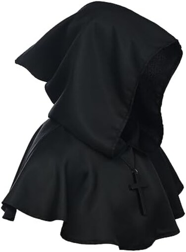 BLESSUME Medieval Cowl Hat Cross Necklace Wicca Pagan Hood Cosplay Accessory