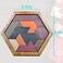 KINGOU Hexagon Tangram Classic Chinese Handmade Wooden Puzzle Jigsaw Brain Teaser for Kids &amp; Adult Disentanglement Puzzles
