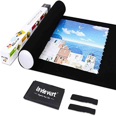 LAVIEVERT Jigsaw Puzzle Roll Mat Puzzle Storage Mat Felt Mat, Long Box Package, Jigroll Up to 1,500 Pieces - Comes with A Drawstring Opening Design Bag