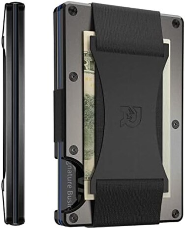 The Ridge Men's Authentic Minimalist Metal RFID Blocking Wallet - Cash Strap   RFID Minimalist Wallet, Slim Wallet