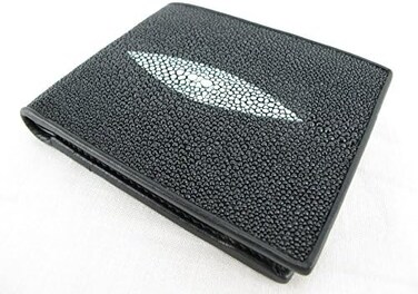 Pelgio Genuine Stingray Shagreen Skin Leather Bifold Wallet (Black)