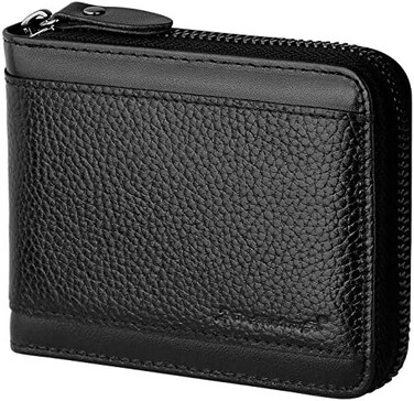 Admetus Mens RFID Blocking Wallets Zipper Leather Wallet for Men Bifold RFID Card Holder, Black-21, M
