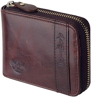 Admetus Men's Genuine Leather Bifold Zip-around Wallet with Elegant Gift Box