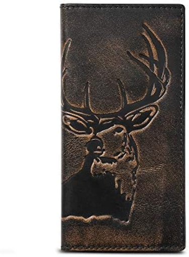 House of Jack Co. HOJ Co. DEER Long Bifold Wallet-Premium Grade Leather-Mens TALL Wallet With Hand Burnished Finish-Deer Hunter Gift (Deer Graphic Black)