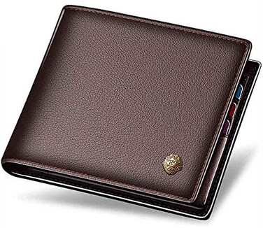 LAORENTOU Men's Wallets, Genuine Leather RFID Blocking Mens Bifold Wallets with Zipper Coin Pocket Casual Men Purse Slim Short Wallet Gift for Father day, Brown, One_Size, Business &amp; Leisure Wallet