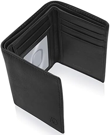 Access Denied Genuine Leather Wallets For Men - Trifold Mens Wallet With ID Window RFID Blocking,Smooth Black