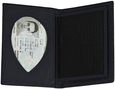 LB LEATHERBOSS Genuine Leather Police Shield Shape Badge Holder Bifold Wallet, Black