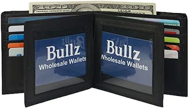 Bullz European Hipster Mens Wallet Thick Large Bifold 20 Cards and 2 ID Window, Black