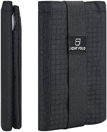 LIGHT FOLD Slim Minimalist Wallets for Men Trifold Nylon Card Holder Men's Wallet Ultra Thin &amp; Stylish Design Front Pocket Wallet with RFID Blocking Hold Up to 12 Cards &amp; Cash, Black, One size