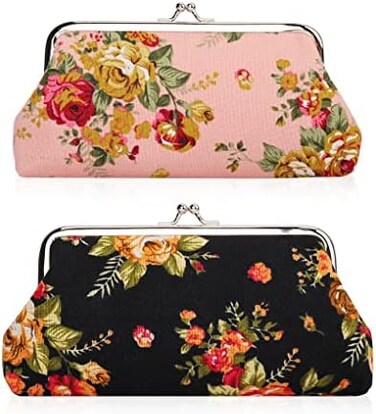 اوياشيك قطعتان من محفظة النقود المعدنية والهاتف الخلوي بنمط وردة بمشبك اغلاق 7.1 انش طول × 3.5 انش ارتفاع