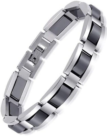 Feraco Mens Magnetic Bracelets for Arthritis &amp; Joint Pain Relief, Classic Balck Titanium Stainless Steel Bracelet with Hematite Magnet Stones, Natural Health Jewelry Gifts, 8.66 inch