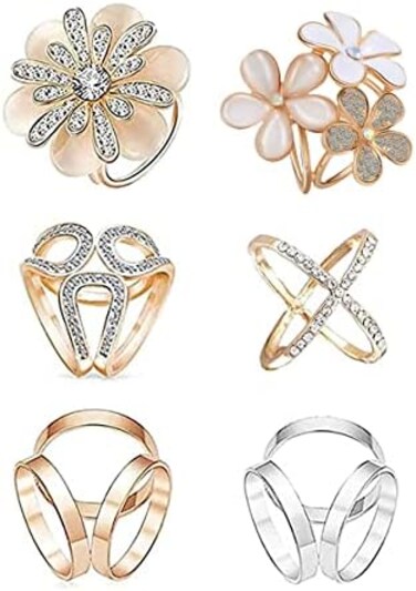 123Arts 6pcs Women's Fashion Flover Faux Pearl Crystal Rhinestone Scarf Ring Buckle Clip