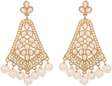 Touchstone Indian Bollywood Fine Jewelry Inspired Cubic Zirconia CZs studded Designer Jewelry Long Chandelier Earrings In Gold And Silver Tone For Women.