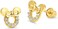 Lovearing 14k Gold Plated Brass Mouse Cubic Zirconia Screwback Baby Girls Earrings with Sterling Silver Post