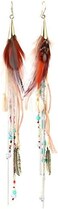 badu Feather Women Earrings Long Tassel Bohemian Natural Crystal Beads Jewelry Wedding Accessories (Color)