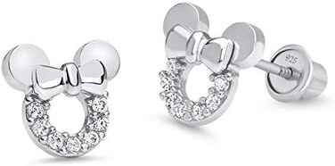 Lovearing 925 Sterling Silver Rhodium Plated Mouse Cubic Zirconia Screwback Baby Girls Earrings
