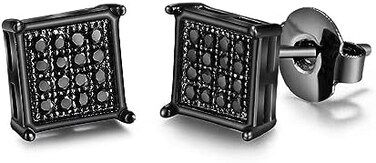 Tarsus Hypoallergenic Black Square Men Earrings Studs Stainless Steel Earrings for Sensitive Ears Nickel Free Jewelry Diamond Unisex Hip Hop Studs