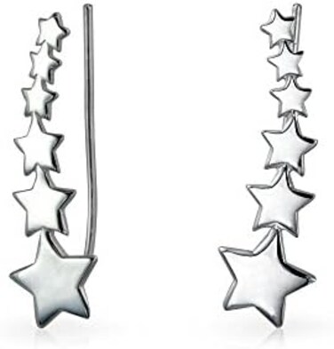 Bling Jewelry USA Patriotic Celestial Shooting Star Ear Pin Climbers Earrings For Teen Women Wrap Crawlers .925 Sterling Silver