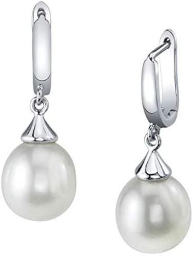THE PEARL SOURCE Drop Shape White Freshwater Cultured Pearl Elegance Earrings for Women