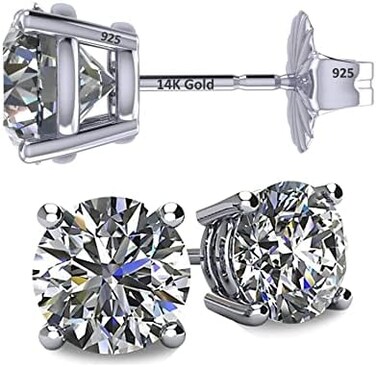 Central Diamond Center 14K Solid Gold Post &amp; Sterling Silver 4 Prong Pure Brilliance Zirconia CZ Stud Earrings 1.00ctw - 8.00ctw