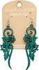Green Tree Jewelry Long Flower Wooden Earrings for Women with Stainless Steel Hooks,Teal
