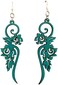 Green Tree Jewelry Long Flower Wooden Earrings for Women with Stainless Steel Hooks,Teal