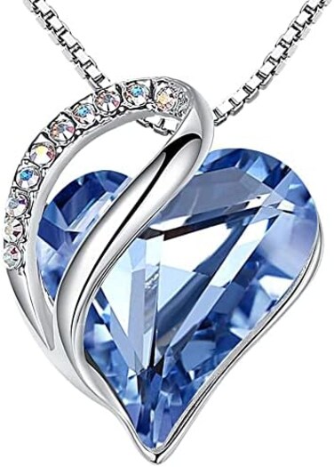 Leafael Infinity Love Heart Necklace, Birthstone Necklaces for Women with Healing Stones, Allergy-Free Jewelry for Women, Silver-Tone Pendant Necklace with Gift Box, 18+2 Inch Chain Extender