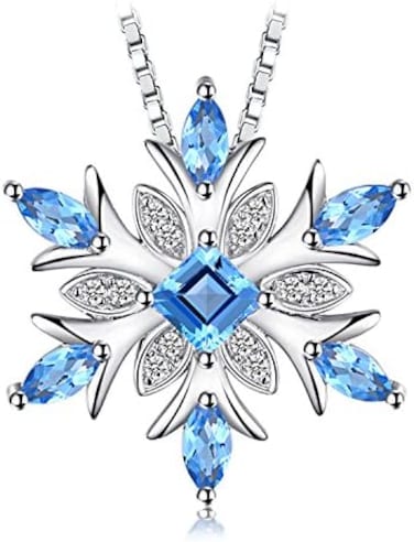 JewelryPalace Snowflake Genuine Swiss Blue Topaz Solid 925 Sterling Silver Pendant Necklace 18 Inches Box Chain
