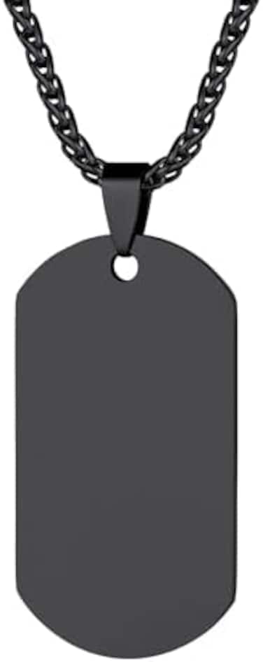 Richsteel Black Plain Dog Tag Necklace for Men ID/Name Jewelry