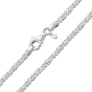 Amberta Italian 925 Sterling Silver Diamond Chain for Women - 1.7 mm Snow/Rock Silver Chain Necklace