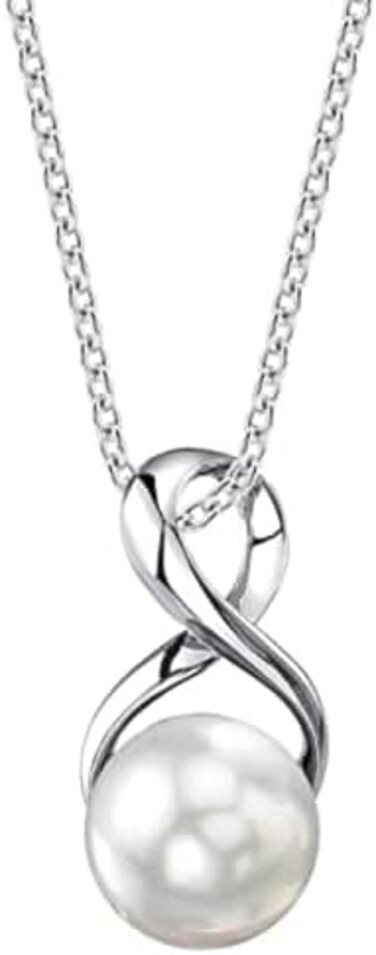 The Pearl Source Real Pearl Pendant Necklace for Women with Genuine AAAA Quality White Freshwater Cultured Pearl with Infinity Design   14K Gold Plated 925 Sterling Silver Necklace for Women