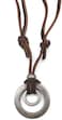 jonline24h Mens Womens Double Ring Pendant Adjustable Leather Cord Necklace Chain, Brown Silver