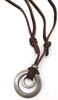 jonline24h Mens Womens Double Ring Pendant Adjustable Leather Cord Necklace Chain, Brown Silver
