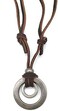 jonline24h Mens Womens Double Ring Pendant Adjustable Leather Cord Necklace Chain, Brown Silver