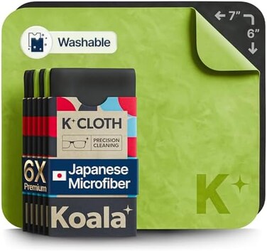 Koala Lifestyle Koala Lens Cleaning Cloth   Japanese Microfiber   Glasses Cleaning Cloths   Eyeglass Lens Cleaner   Eyeglasses, Camera, VR/AR Headset, and Screen Cleaner   Black &amp; Green (Pack of 6)