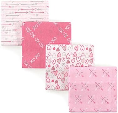 لوفابل فريندز بطانيات استقبال الاطفال من الجنسين مصنوعة من الفلانيل القطني، 4 قطع، مقاس واحد