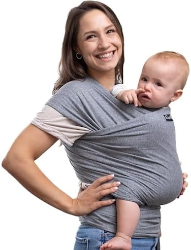 CuddleBug Baby Wrap Sling + Carrier - Newborns &amp; Toddlers up to 36 lbs - Hands Free - Gentle, Stretch Fabric - Ideal for Baby Showers - One Size Fits All (Grey)