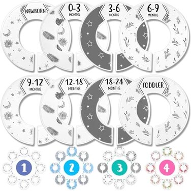 فواصل خزانة الأطفال (بوهو) من إيلي ويذ لوف - مجموعة من 8 فواصل محايدة لخزانة الأطفال - فواصل مثالية لملابس الأطفال للخزانة - تساعد على تنظيم علاقات خزانة الأطفال حسب المقاس/العمر