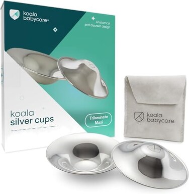 كوالا بيبي كير اكواب رضاعة فضية اصلية - دروع حلمة للرضاعة لحديثي الولادة - اساسيات الرضاعة الطبيعية - حماية وتهدئة - فضي ثلاثي الطبقات (فضي ثلاثي، ماكسي)