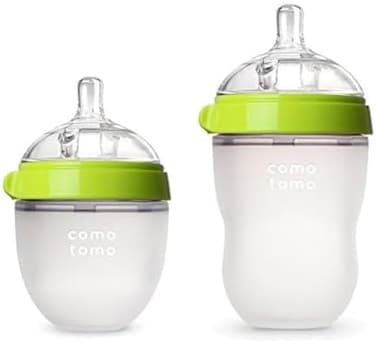 Comotomo (Green) - Natural Feel Bundle - 2 Items: 240ml Baby Bottle Green &amp; 150ml Baby Bottle Green