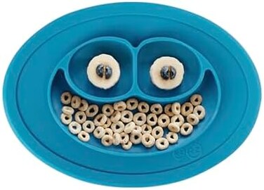 اي زي بي زي بساط صغير (ازرق) - طبق شفط من السيليكون بنسبة 100% مع مفرش مدمج للرضع والاطفال الصغار - طعام اول + طعام ذاتي - يأتي مع شنطة سفر قابلة لاعادة الاستخدام