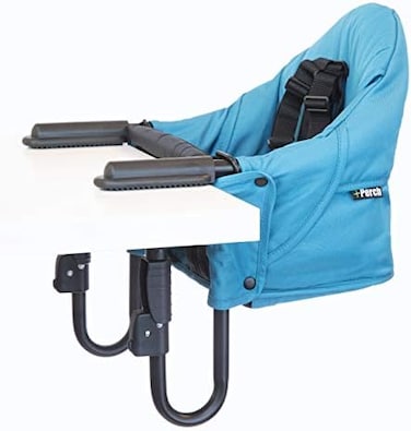 guzzie+Guss Perch Clip On Table Chair &ndash; Easy and Secure Setup for Travel (Including Restaurants, Picnics), at Home (Kitchen Islands, Dining Tables) with Machine Washable Fabric, Aqua